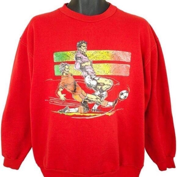 Soccer Sweatshirt Vintage 80s Football Futbal Made In USA Mens Size Large - Picture 1 of 7